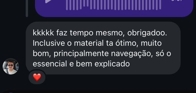 Print de depoimento de aluno(a) sobre os materiais da Micaely