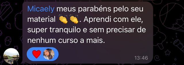 Print de depoimento de aluno(a) sobre os materiais da Micaely