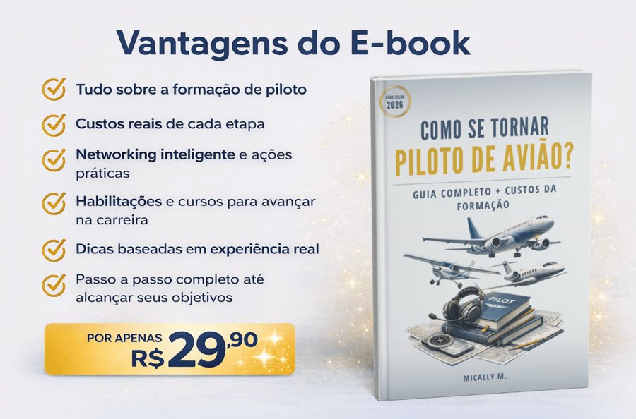 E-book Como se tornar Piloto de Avião: guia completo + custos da formação, por R$29,90
